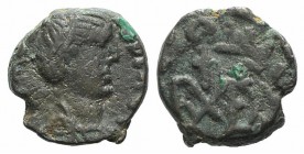 Ostrogoths, Baduila (541-552). Æ (8mm, 0.99g, 12h). Diademed bust of Anastasius r. R/ Monogram of Baduila. COI 94; MIB I 87; MEC 1, 163. Good VF