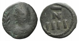 Vandals, c. 480-533. Æ 4 Nummi (10mm, 0.93g, 7h). Carthage, c. 523-533. Diademed and draped bust l., holding palm. R/ N/IIII in two lines across field...