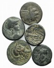 Lot of 5 Greek Æ coins, including Apamea, Seleukos and Pergamon, to be catalog. Lot sold as it, no returns