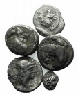 Lot of 5 Greek AR coins, including Selge, Kyzikos, Lampsakos and Miletos, to be catalog. Lot sold as it, no returns