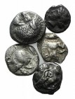 Lot of 5 Greek AR coins, including Kyzikos, Lampsakos and Miletos, to be catalog. Lot sold as it, no returns