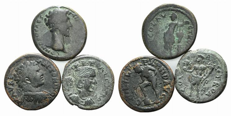Lot of 3 Roman Provincial Æ coins, including Marcus Aurelius and Caracalla, to b...