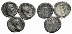 Trajan (98-117). Lot of 3 Roman Imperial AR Denarii, to be catalog. Lot sold as it, no returns