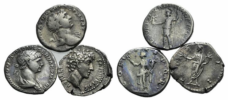 Lot of 3 Roman Imperial AR Denarii, including Trajan and Marcus Aurelius, to be ...