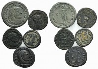 Lot of 5 Roman Imperial Æ coins, including Claudius II Gothicus, Diocletian, Maximianus Herculius and Constantine, to be catalog. Lot sold as it, no r...