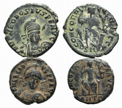 Lot of 2 Roman Imperial Æ coins, including Theodosius and Arcadius, to be catalo...