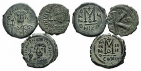 Lot of 3 Byzantine Æ coins, including Justinian and Maurice Tiberius, to be catalog. Lot sold as it, no returns