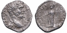 195 dC. Septimio Severo. Roma. Denario. RIC-61. Ag. /Minerva a izquierda con lanza y escudo; P.M.TR.P.III.COS.II.P.P. MBC. Est.60.