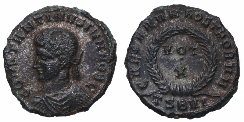 316-337 dC. Constantino II. Tesalónica. Follis. RIC 128. Ae.  CONSTANTINUS IUN N...
