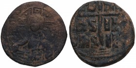 1028-1034. Romano III Argyros (968-1034). Argos. Follis. Ae. 10,40 g. + EMMA - NOVHA / IC - XC. Busto de Cristo Antiphonetes de pie delante, con globo...