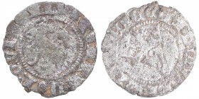1379-1390. Juan I (1379-1390). Sevilla. 1/2 Blanco del Agnus Dei. Bautista-735. Ve. 0,51 g. S delante del cordero MBC-. Est.35.