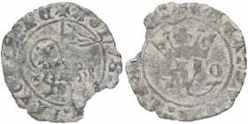 1379-1390. Juan I (1379-1390). Toledo. Blanco del Agnus Dei. Mar 731.1. Ve. 1,40 g. Ligera rotura. MBC-. Est.30.