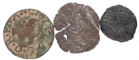 Valencia y Aragón. Lote de 3 monedas: 2 dineros, uno partido, y 1 óbolo. Crusafort y Sabater 313, 316 y 365. A examinar. RC/BC. Est.25.