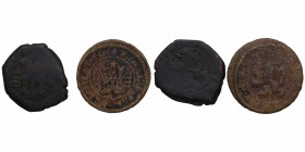 ¿1605? y 1602. Felipe III (1598-1621). Segovia y Burgos. Lote de 2 monedas: 4 maravedís. Cu. BC. Est.8.