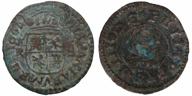 1664. Felipe IV (1621-1665). Coruña. 8 maravedís. R. A&C 1306. Ve. 2,00 g. BC+. ...