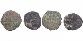 1707 y (?). Carlos III, Pretendiente (1701-1714). Zaragoza. Lote de 2 monedas: Dinero. Cal-58. Ae. BC a BC+. Est.42.