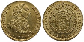 1775. Carlos III (1759-1788). Madrid. 2 escudos. PJ. Au. Bellísima. Pleno brillo original. Insignificante golpecito en canto. SC. Est.850.
