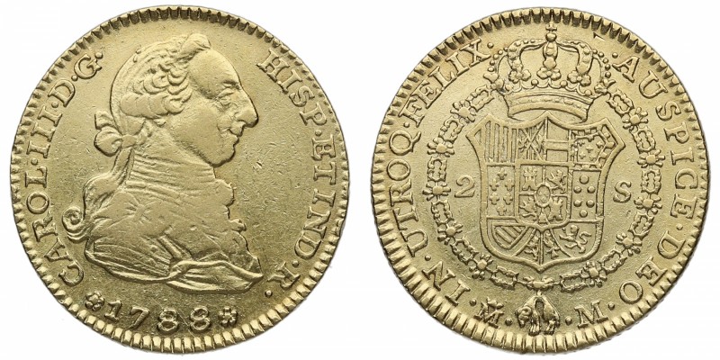 1788. Carlos III (1759-1788). Madrid. 2 escudos. M. Au. Atractiva. Brillo origin...