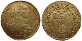 1787. Carlos III (1759-1788). Sevilla. 8 escudos. CM. Au. Atractiva. Precioso color en anverso. EBC. Est.1750.