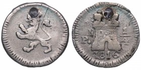 1816. Fernando VII (1808-1833). Popayán. 1/4 Real. Ag. 0,88 g. Agujero reparado. (MBC-). Est.10.