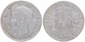 1900 *00. Alfonso XIII (1886-1931). Madrid. 50 Céntimos. SMV. Cy 17602. Ag. 2,54 g. Atractiva. EBC . Est.20.