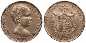 1890*90. Alfonso XIII (1886-1931). Madrid. 20 pesetas. MPM. Au. Atractiva. Brillo original. EBC+. Est.375.