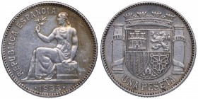 1933*3*4. II República (1931-1939). 1 peseta. Cu-Ni. EBC / EBC+. Est.30.