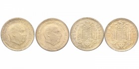 1963. Franco (1939-1975). Lote de 2 monedas de 1 Peseta. Cu-Ni. 3,59 g. SC. Est.15.
