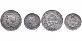 1883. Argentina. Lote de dos monedas: 10 y 20 centavos. Ag. BC+ a EBC. Est.10.