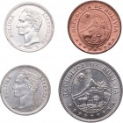 1939-1965. Bolivia y Venezuela. Lote de 4 monedas: 2 de 50 céntimos y 2 de 1 Bolívar. Cu-Ni-Ag. SC. Est.20.