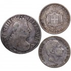 170_. Francia. Lote de 3 monedas: Francia (1 écu), Grecia (1 dracma) y España (20 cvos de Peso). Ag. BC a MBC. Est.30.