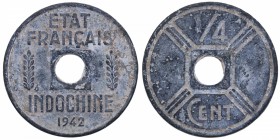1942. Indochina Francesa. 1/4 centimes. KM 25. Zinc. 2,46 g. EBC-. Est.20.