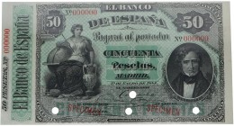 1884. Billetes Españoles. 50 pesetas. Specimen. Con Matriz. Bellísimo. Muy raro. SC. Est.4000.