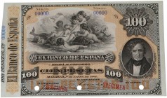 1884. Billetes Españoles. 100 pesetas. Specimen. Con Matriz. Bellísimo. Muy raro. SC. Est.5000.