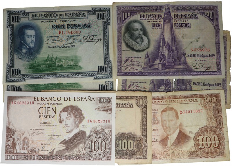 1925 a 1965. Billetes Españoles. Lote de 7 billetes: 100 pesetas. BC a EBC. Est....