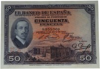 1927. II República (1931-1939). Sin resello. 50 pesetas. Planchado. Doblez en cruz. MBC+. Est.100.