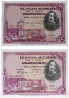 1928. II República (1931-1939). Pareja de 50 pesetas. Última serie emitida. Est.40.