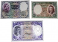 1931. II República (1931-1939). Lote de 3 billetes: 25, 50 y 100 pesetas. SC-. Est.200.