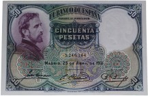 1931. II República (1931-1939). 50 pesetas. Doblez central. EBC. Est.65.