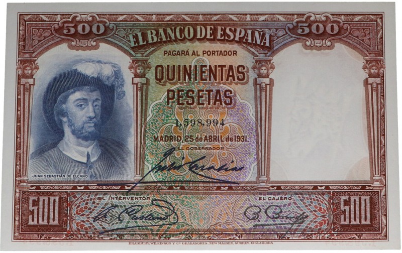 1931. II República (1931-1939). 500 pesetas. Todo su apresto original. SC. Est.4...