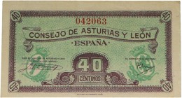 1936. Guerra Civil (1936-1939). 40 céntimos Consejo de Asturias y León. Tres dobleces verticales. MBC. Est.10.