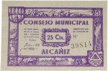 Junio 1937. Guerra Civil (1936-1939). Alcañiz (Teruel). 25 céntimos. Consejo Municipal . Montaner 75 D. SC. Est.10.