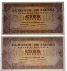 1938. Guerra Civil (1936-1939). Burgos. Pareja de 100 pesetas. Serie H. Doblez central. Planchado. Última serie. EBC. Est.90.