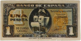 1940. Franco (1939-1975). 1 peseta. Error. Sin número de serie. Roturas en margen inferior. Lavado y planchado. RC. Est.75.