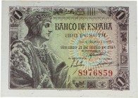 1943. Franco (1939-1975). 1 peseta. Sin serie. Doblez central. EBC. Est.15.