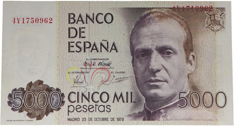 1979. Juan Carlos I (1975-2014). 5000 pesetas. Con error de impresión doble. Ser...