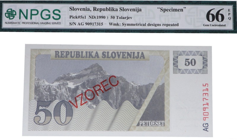 ND (1990). Billetes extranjeros. Eslovenia. 50 Tólares eslovenos Specimen. Pick ...