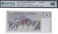ND (1990). Billetes extranjeros. Eslovenia. 50 Tólares eslovenos Specimen. Pick 5s1. Certificado NPGS 66 EPQ. SC. Est.20.