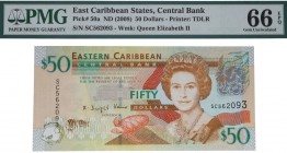 ND (2008). Billetes Extranjeros. Estados del Caribe Oriental. 50 dólares. Pick 50a. Certificado PMG 66 EPQ. SC. Est.100.
