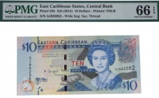 ND (2015). Billetes Extranjeros. Estados del Caribe Oriental. 10 dólares. Pick 52b. Certificado PMG 66 EPQ. SC. Est.40.